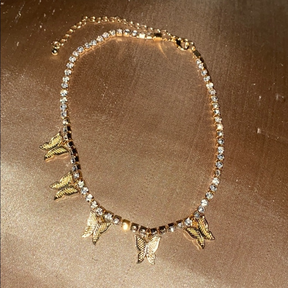 Gold butterfly rhinestone choker